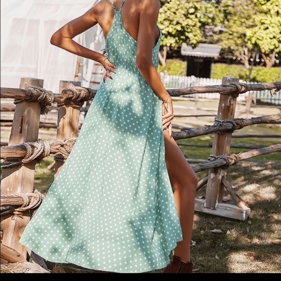 Mint Polka-dot Halter Dress - Picture 4 of 5